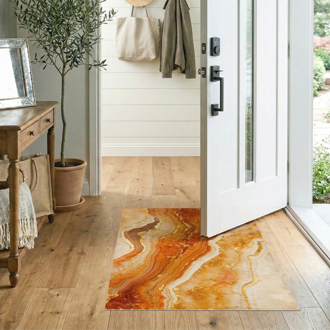 Abstract Area Orange Gold Marble Abstract Area Rug