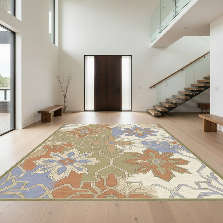 Terracotta Blue Medallion Patchwork Rug
