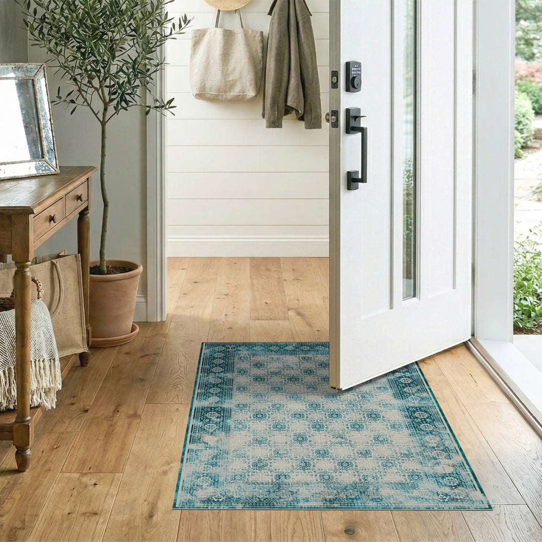 Distressed Vintage Teal Area Rug