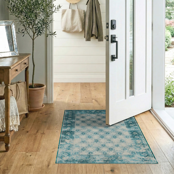 Distressed Vintage Teal Area Rug
