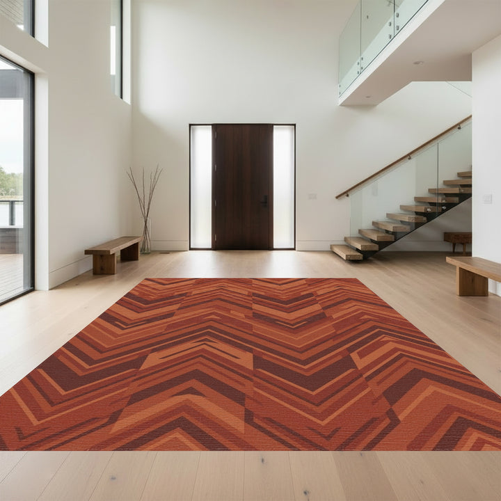 Terracotta Chevron Angled Lines Rug