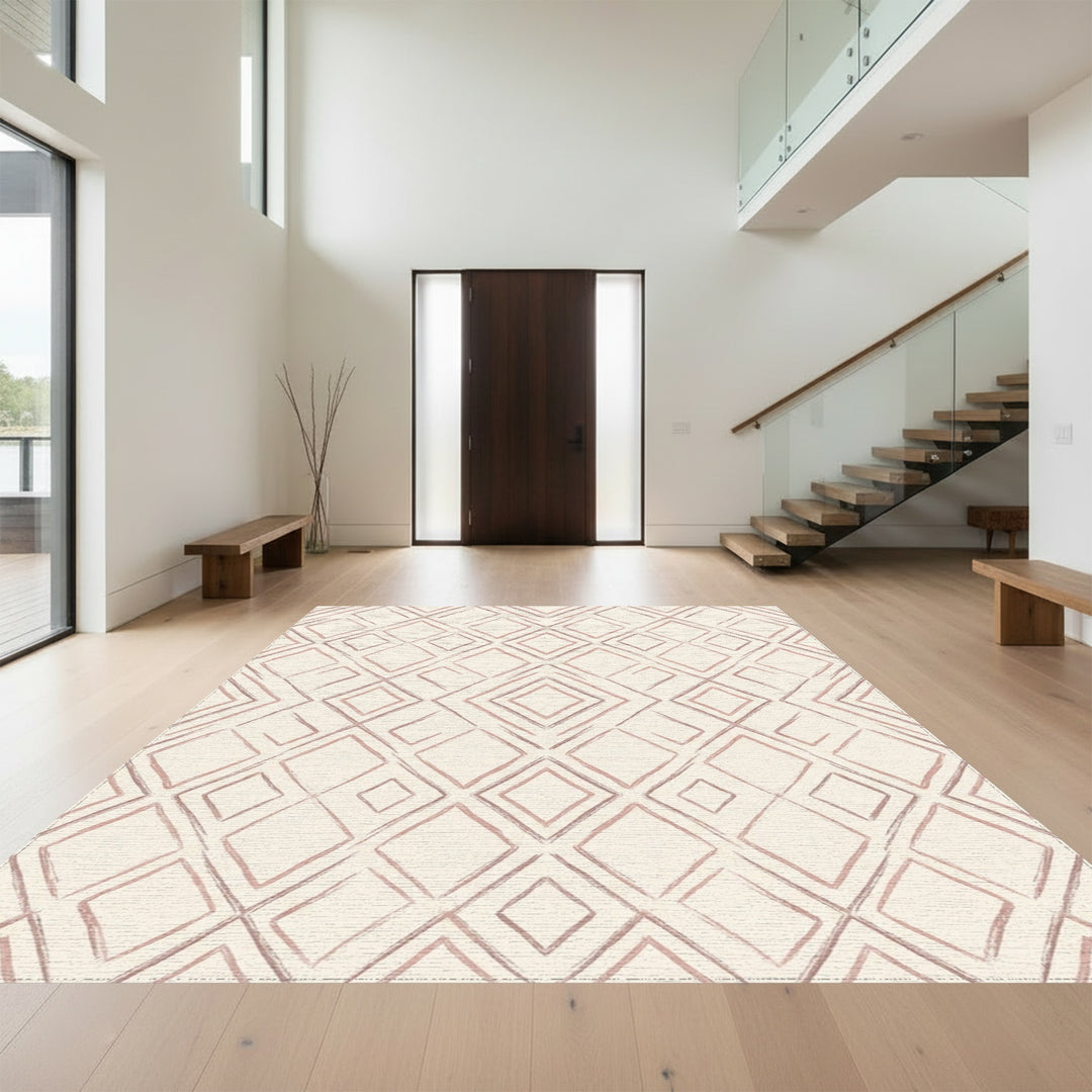 Muted Rose Diamond Geometric Harmony Rug