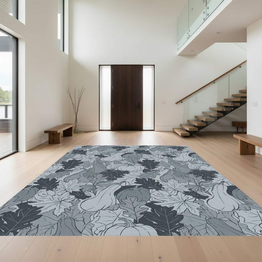 Monochromatic Autumn Squash Leaf Cluster Rug