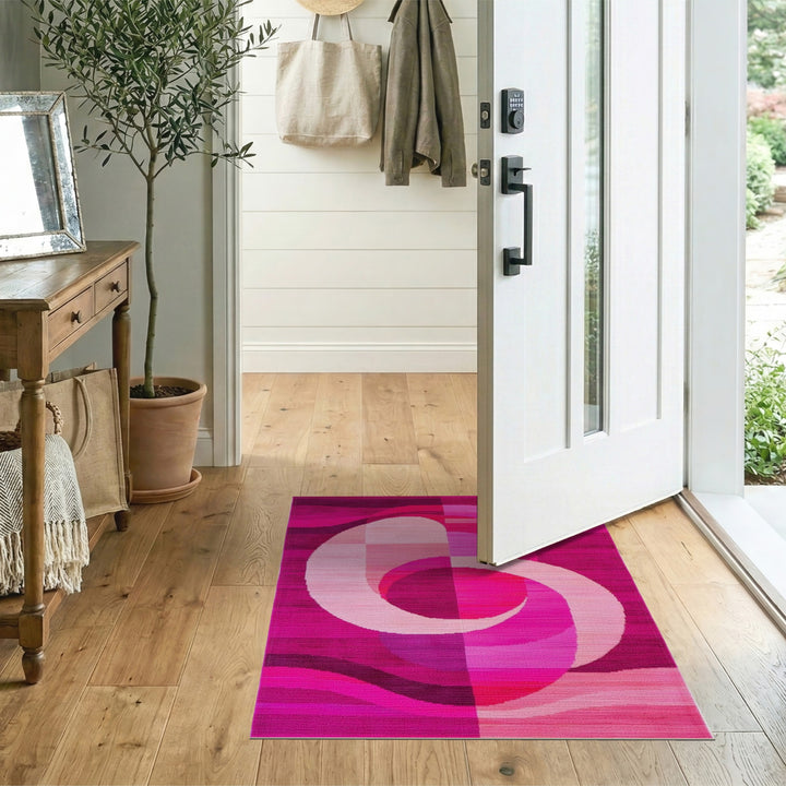 Pink Vibrant Pink Abstract Swirl Area Rug