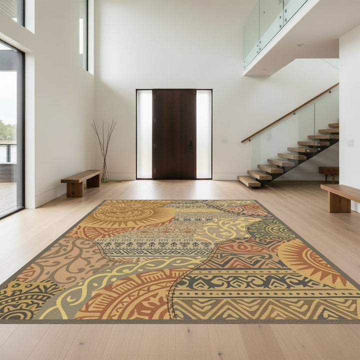 Terracotta Earth Tones Patchwork Medallions Rug