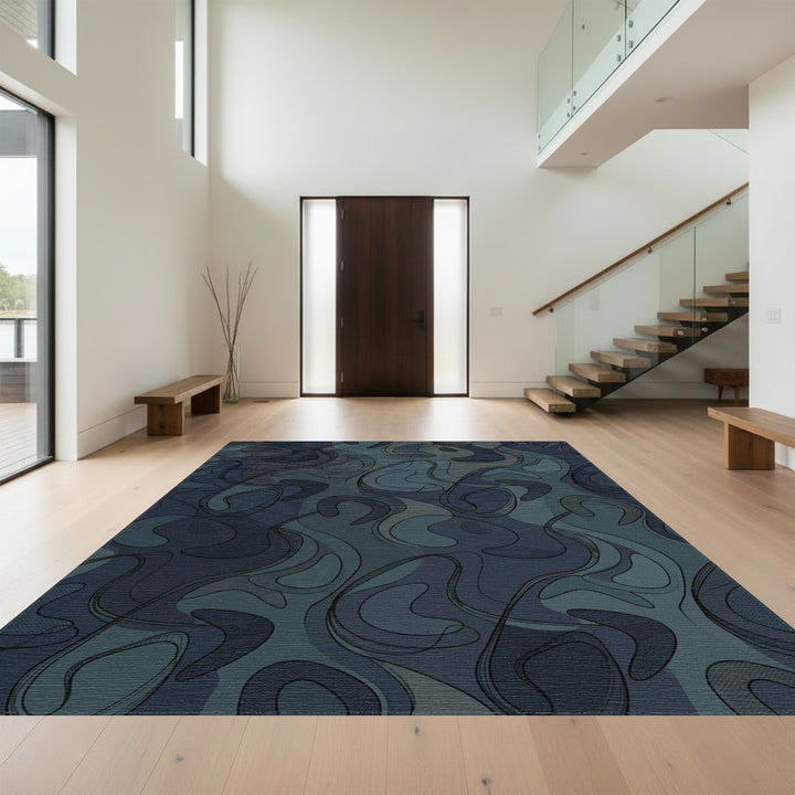 Dark Blue Organic Contour Weave Rug