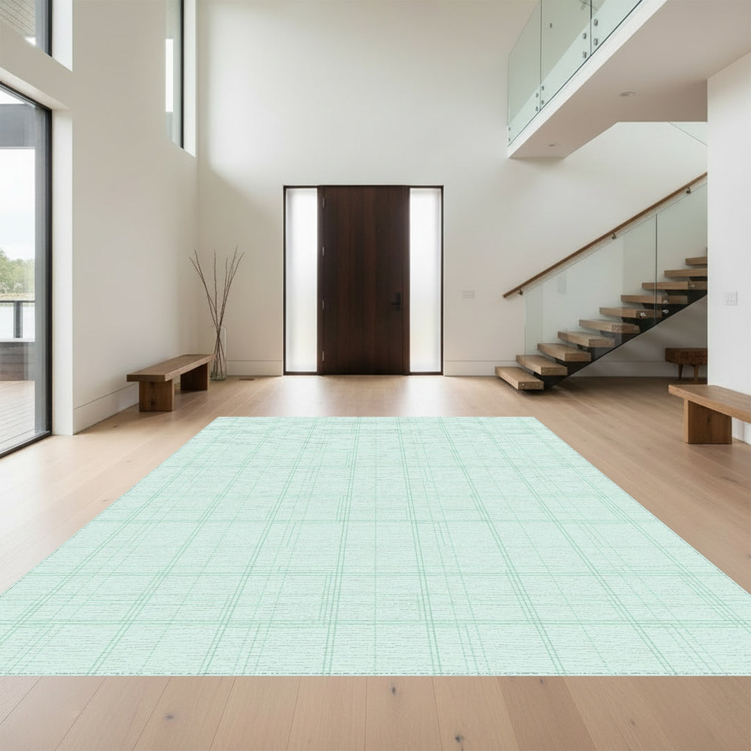 Mint Green Geometric Grid Rug