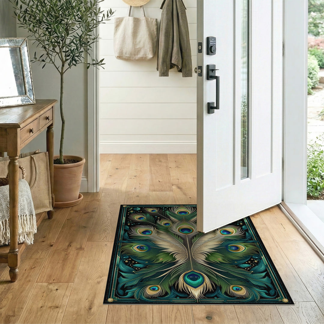 Blue and Teal Peacock Feather Blue Teal Area Rug