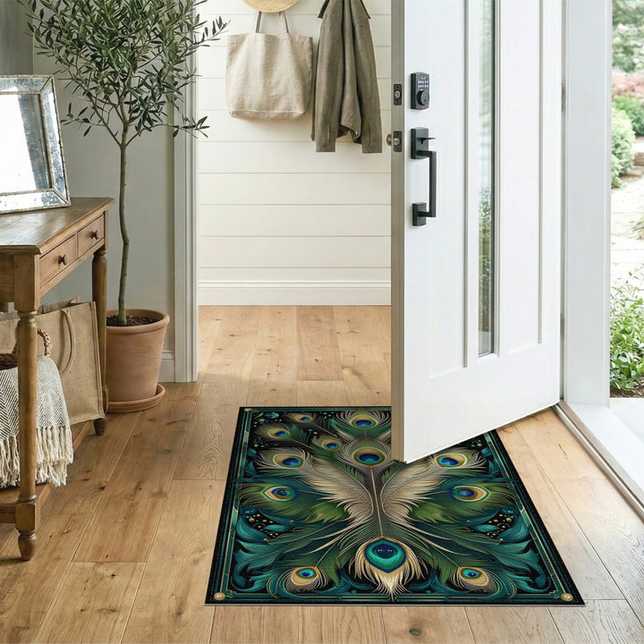 Blue and Teal Peacock Feather Blue Teal Area Rug