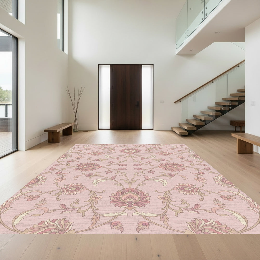Blush Pink Floral Scroll Medallion Rug