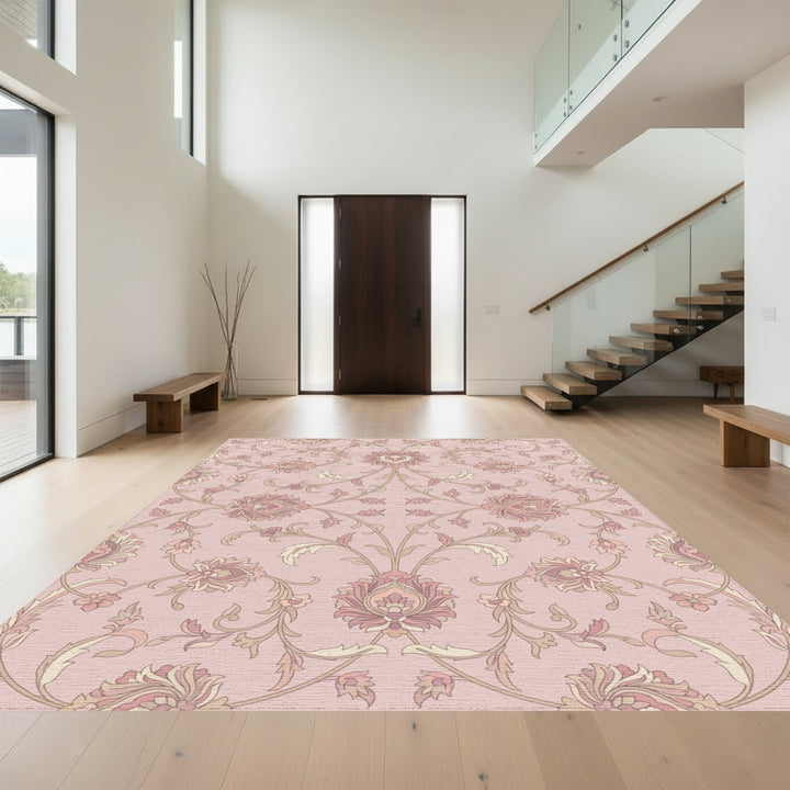 Blush Pink Floral Scroll Medallion Rug