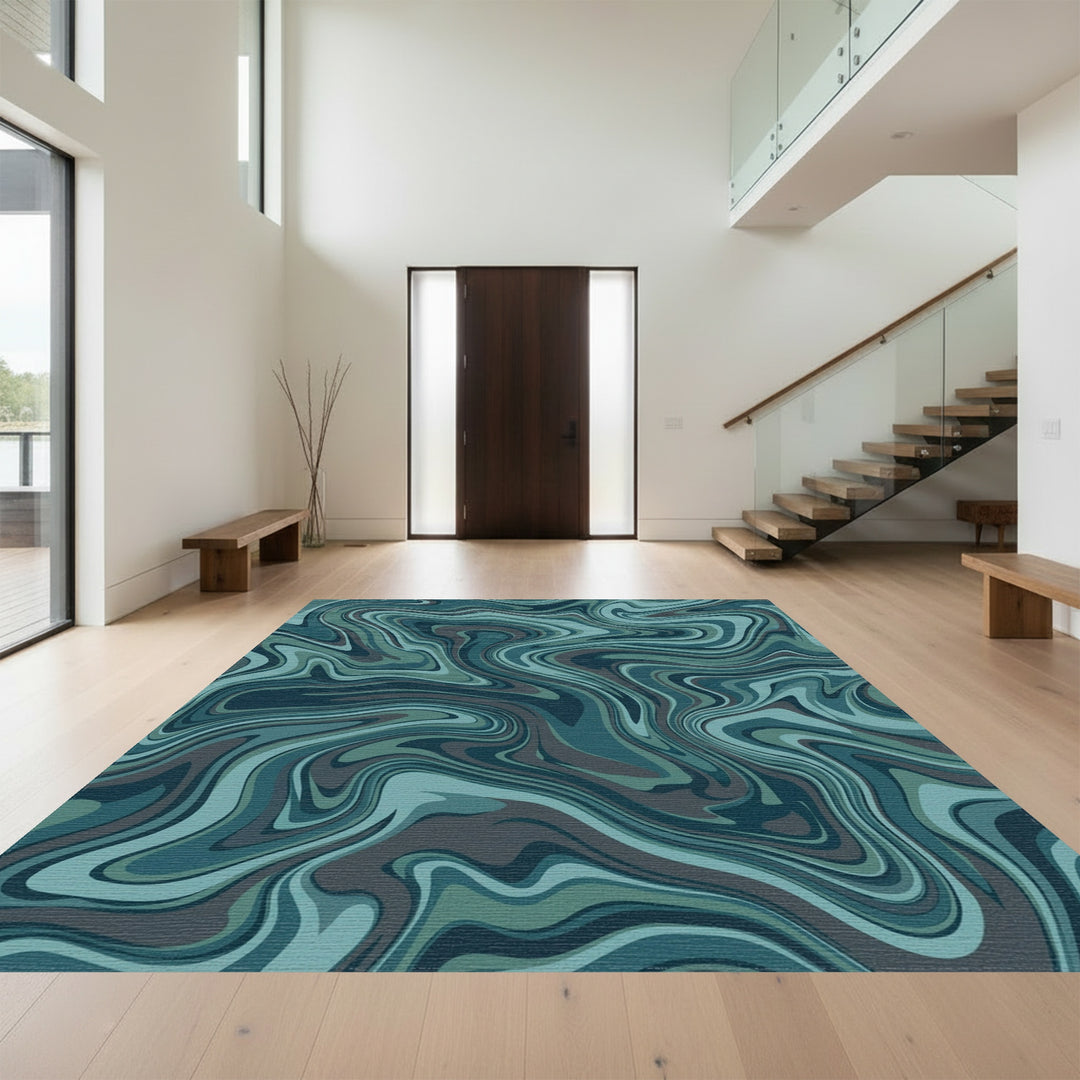 Forest Green Blue Swirl Agate Rug