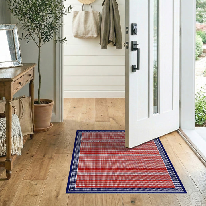 Red Striped Geometric Area Rug
