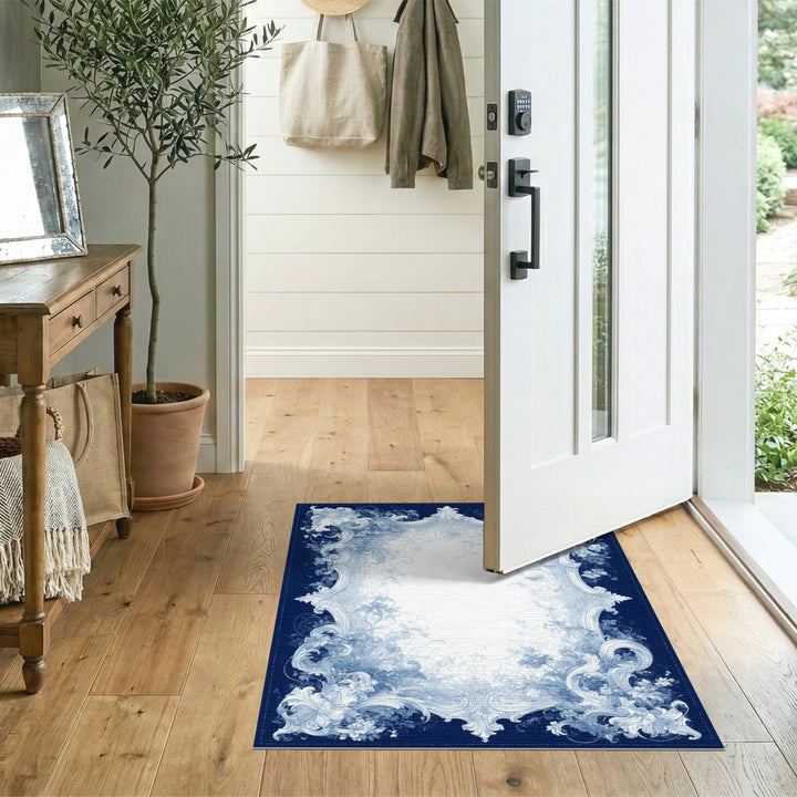 Blue Floral Vintage Ornate Area Rug