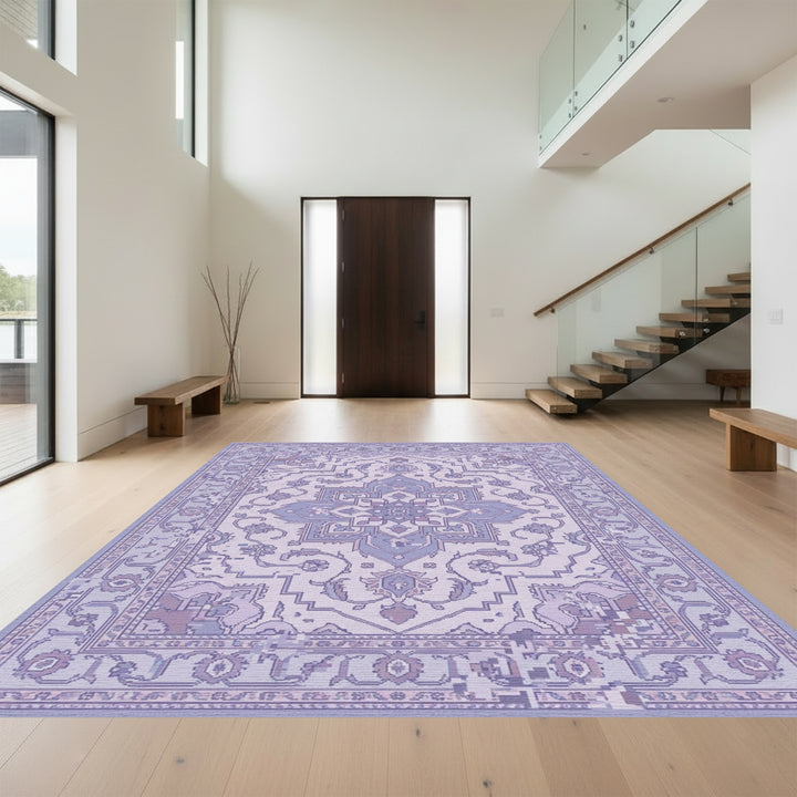 Lavender Floral Medallion Garden Rug