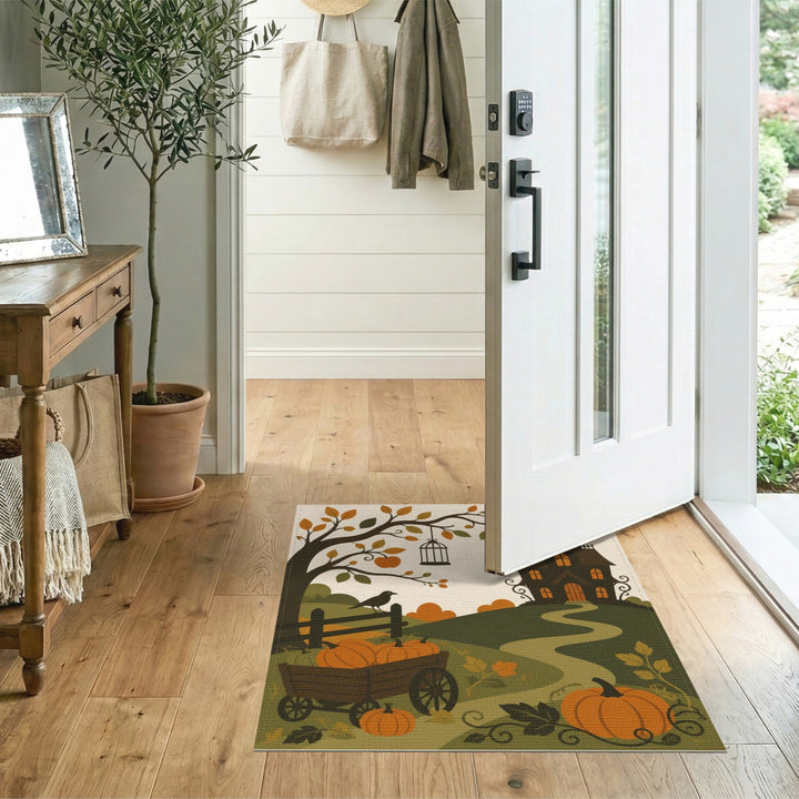 Orange Pumpkin Patch Halloween Area Rug