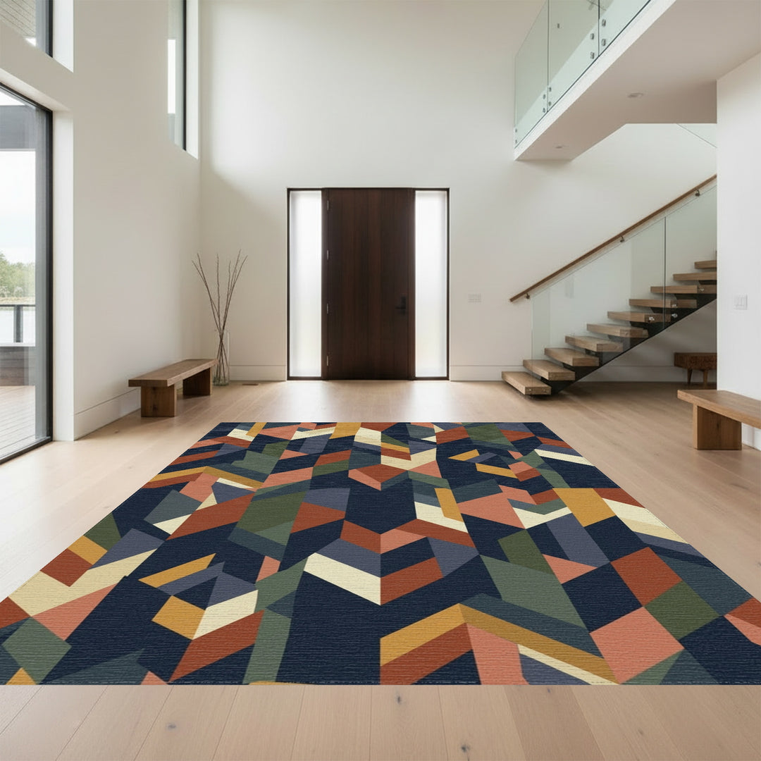 Earthy Geometric Fragment Collage Rug