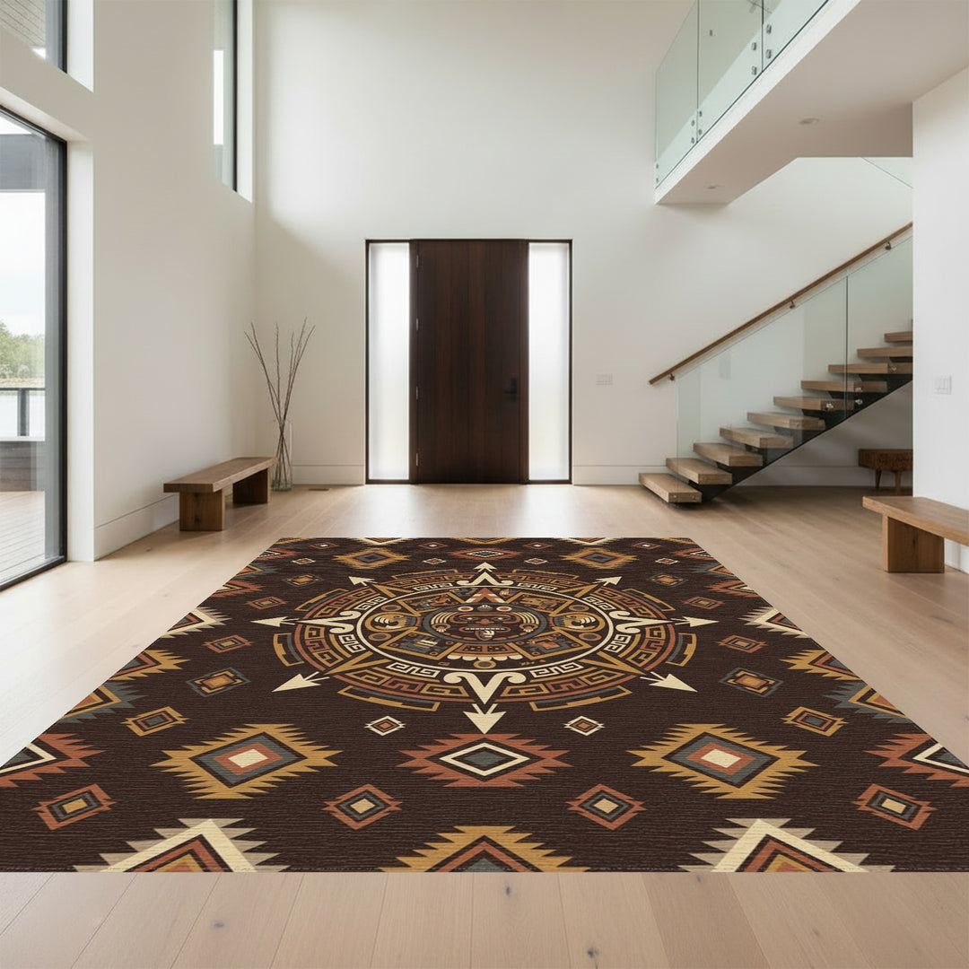 Tribal Sun Ceramic Medallion Terra Cotta Rug