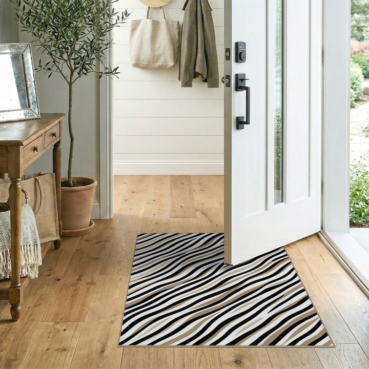Abstract Area Black White Wavy Stripe Area Rug