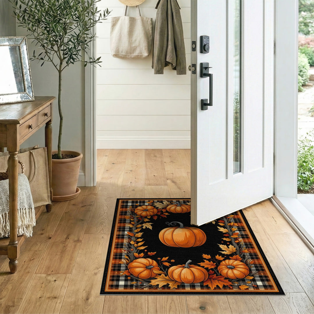 Pumpkin Plaid Fall Harvest Area Rug