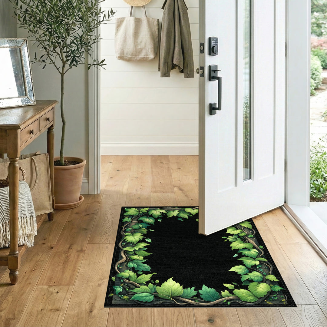 Green Ivy Leaf Border Area Rug
