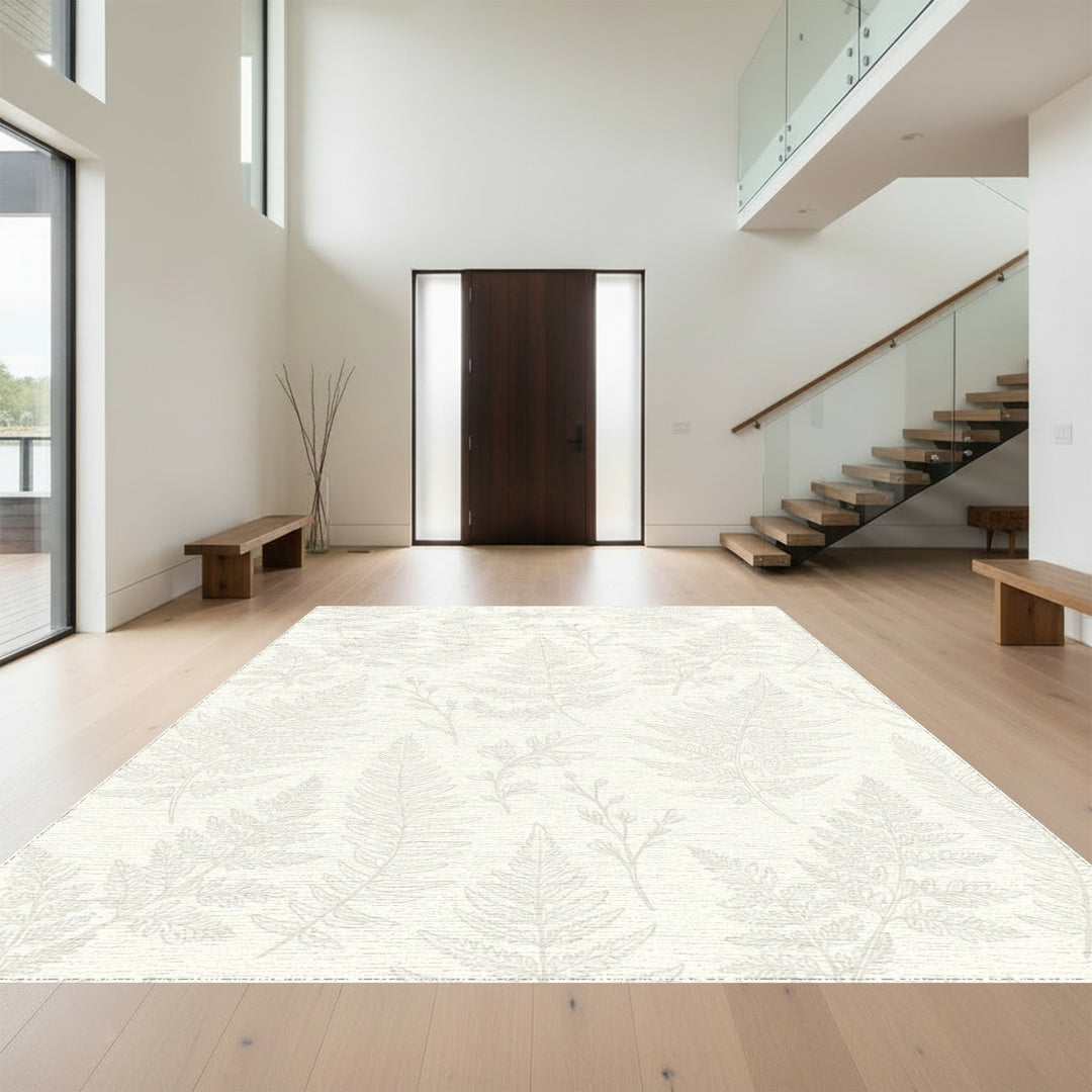 Ivory Fern Botanical Line Art Rug