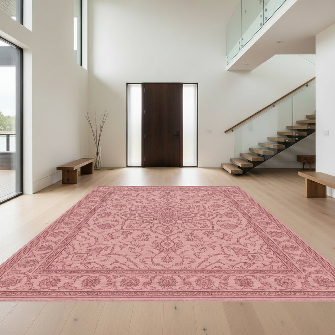 Rose Pink Floral Medallion Traditional Rug