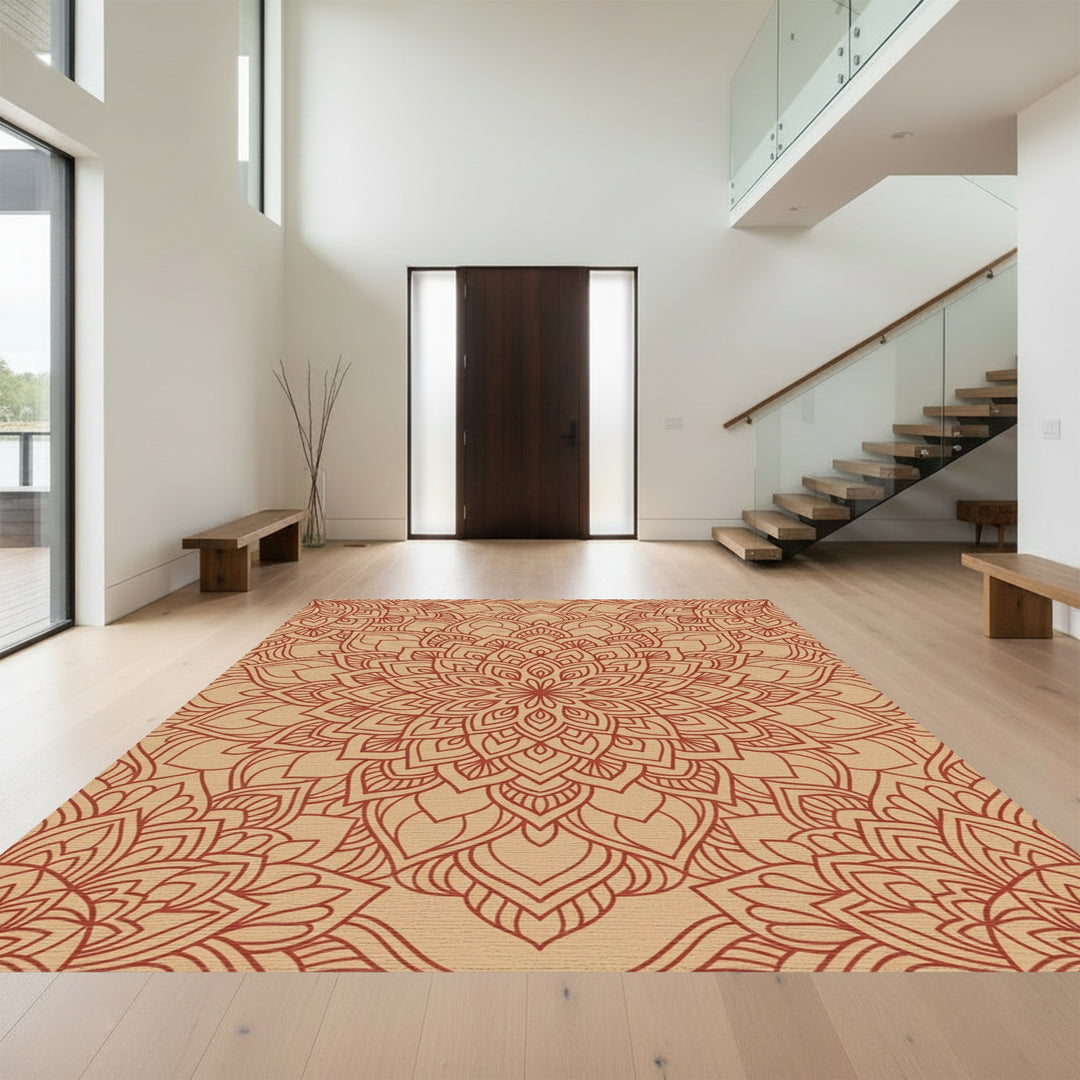 Terracotta Floral Mandala Outline Rug