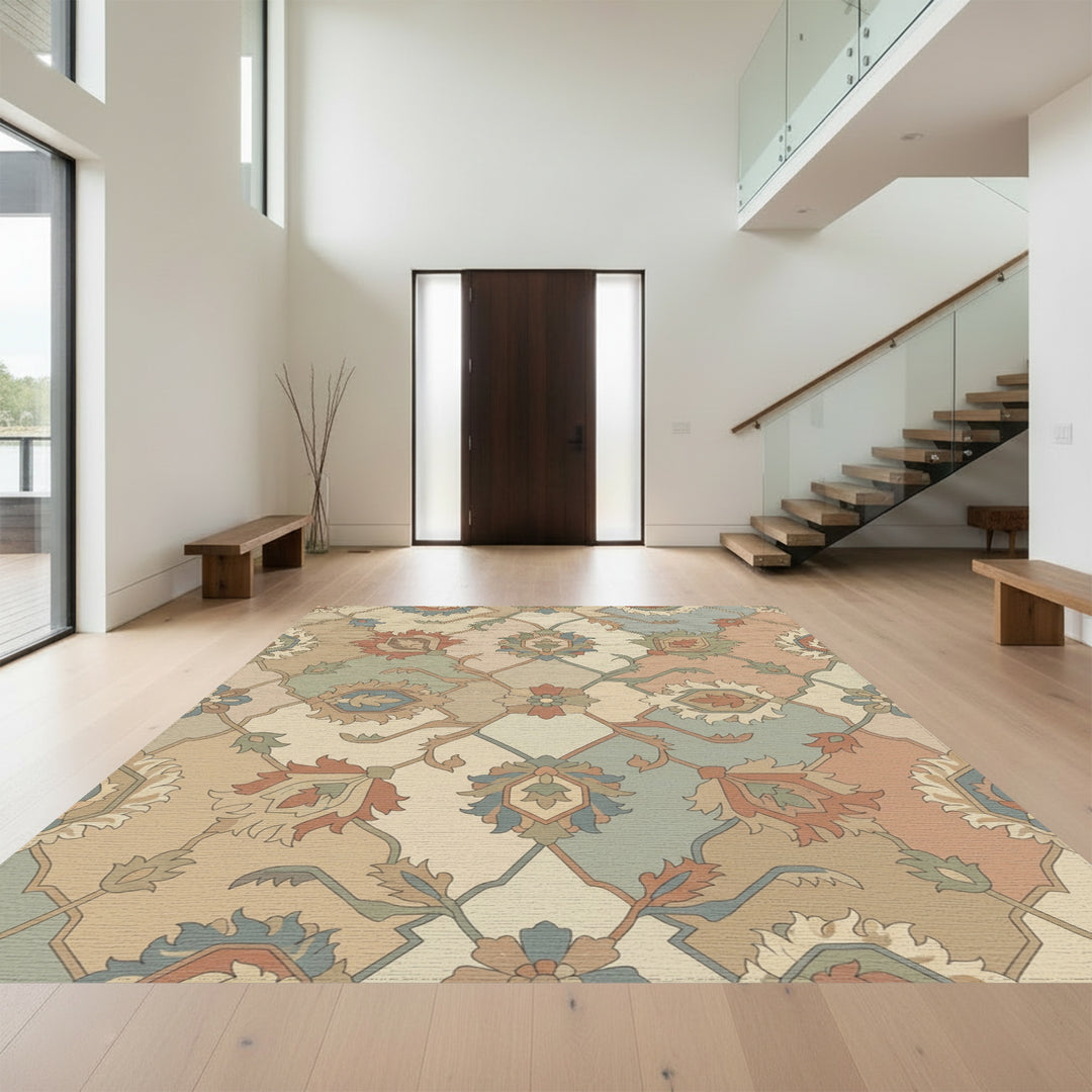 Earthy Botanical Medallion Lattice Rug