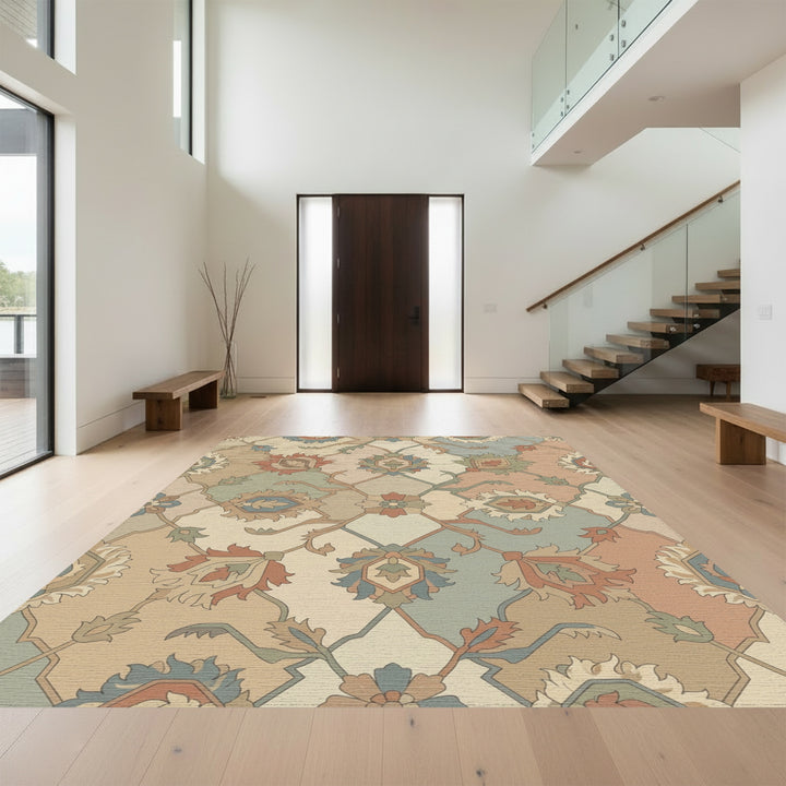 Earthy Botanical Medallion Lattice Rug