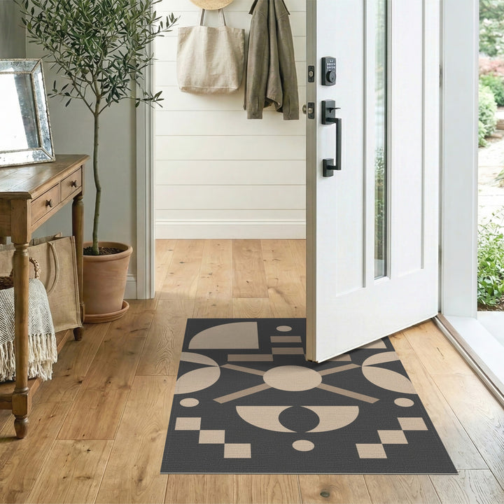 Beige Geometric Circular Area Rug