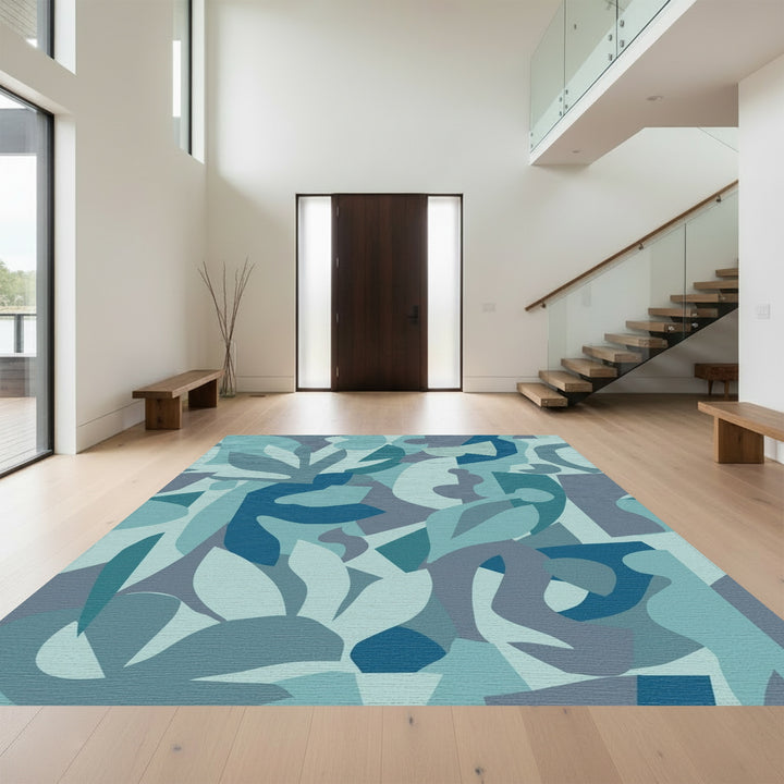 Oceanic Blue Abstract Shapes Rug
