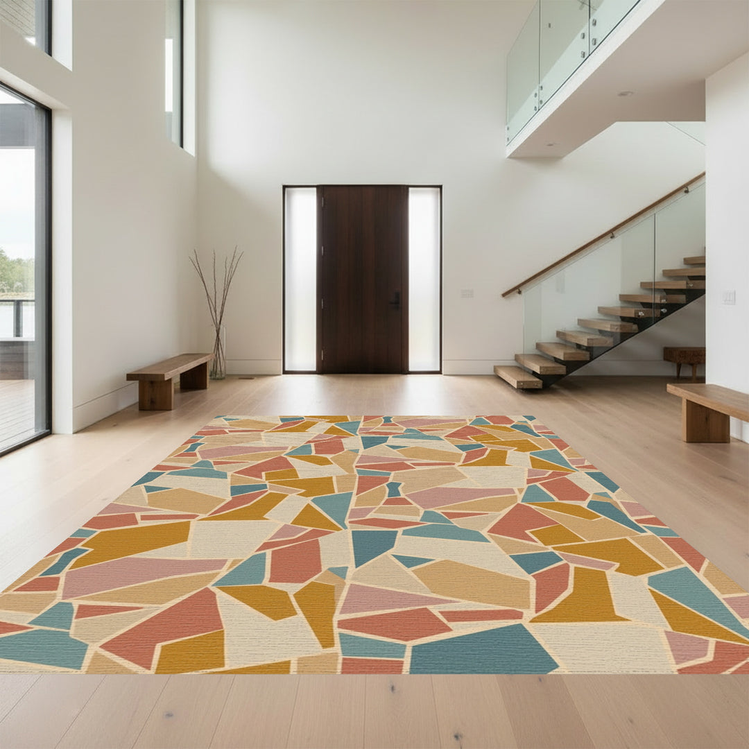Earthy Terracotta Abstract Geometric Mosaic Rug