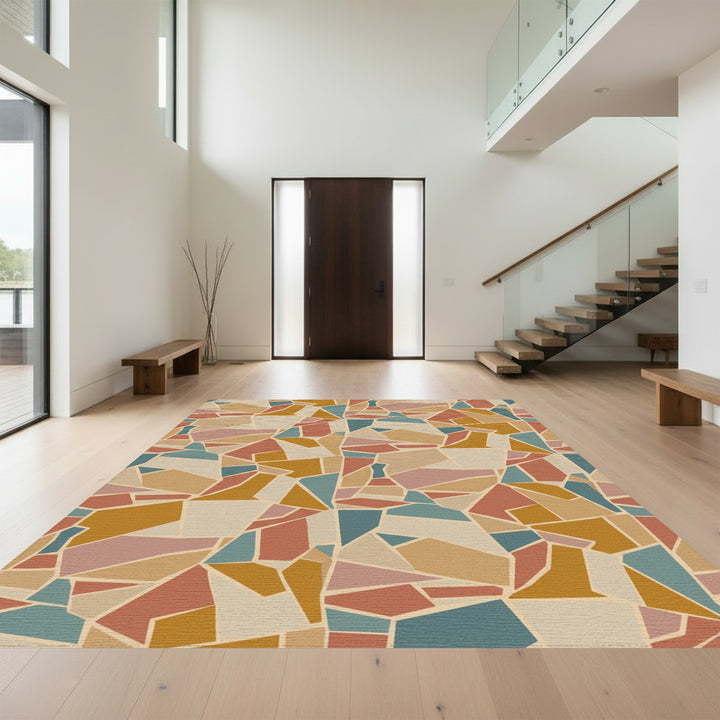 Earthy Terracotta Abstract Geometric Mosaic Rug
