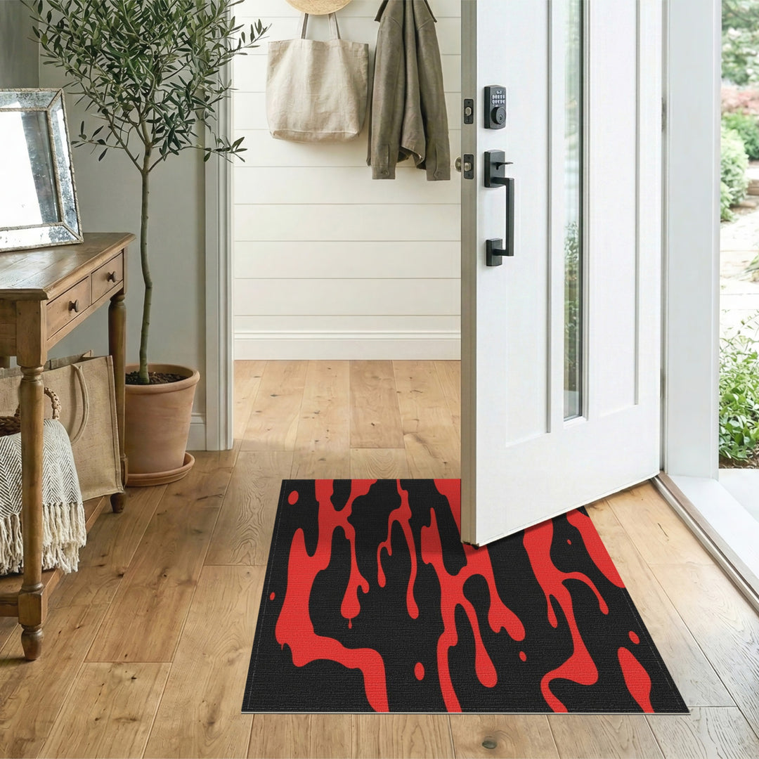 Red Abstract Drip Area Rug