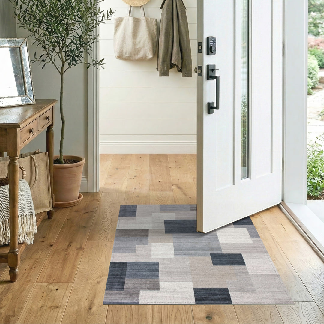 Modern Grey Geometric Block Area Rug
