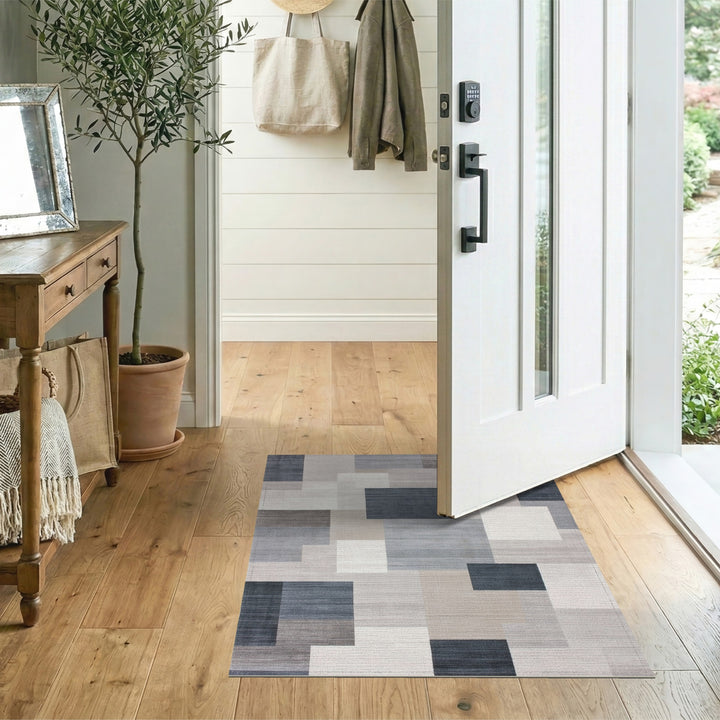Modern Grey Geometric Block Area Rug