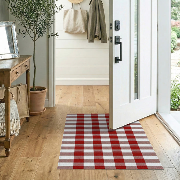 Rustic Farmhouse Red Checkered Farmhouse Area Rug