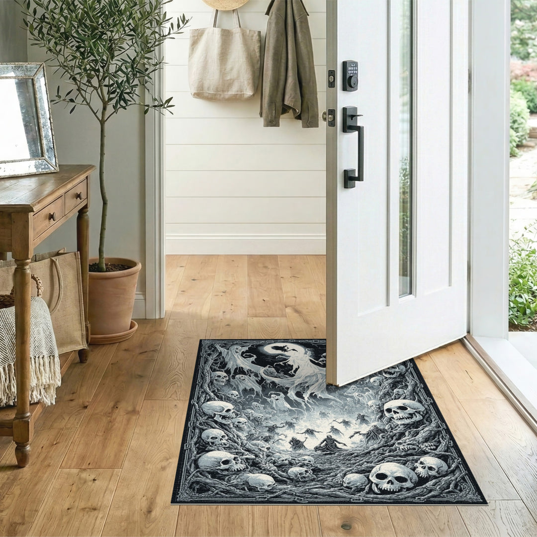 Moonlit Phantoms Skulls and Ghosts Area Rug