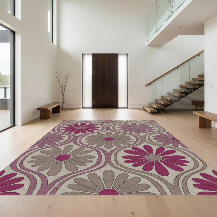 Groovy Fuchsia Daisy Oval Rug