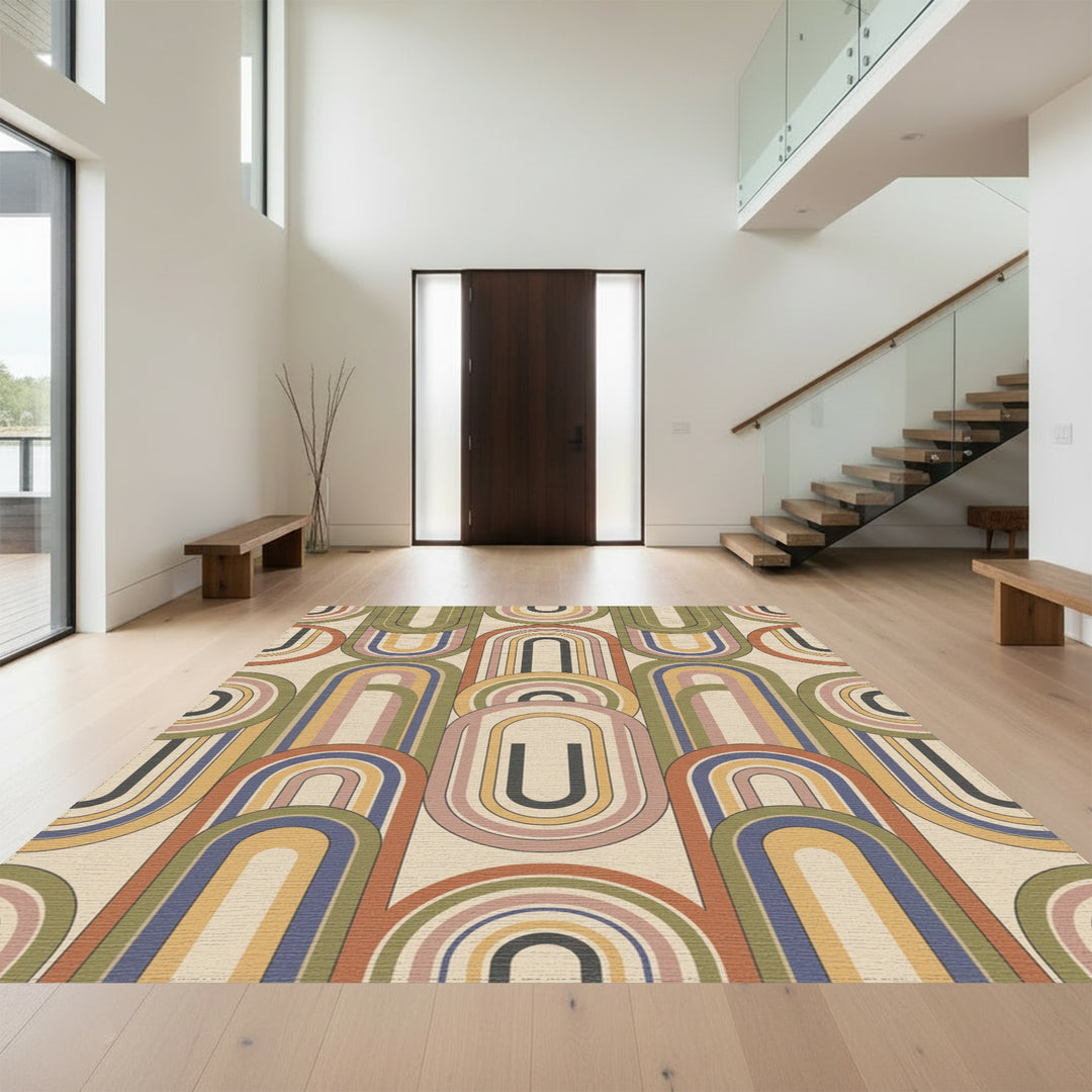 Retro Rainbow Arch Mid Century Modern Rug