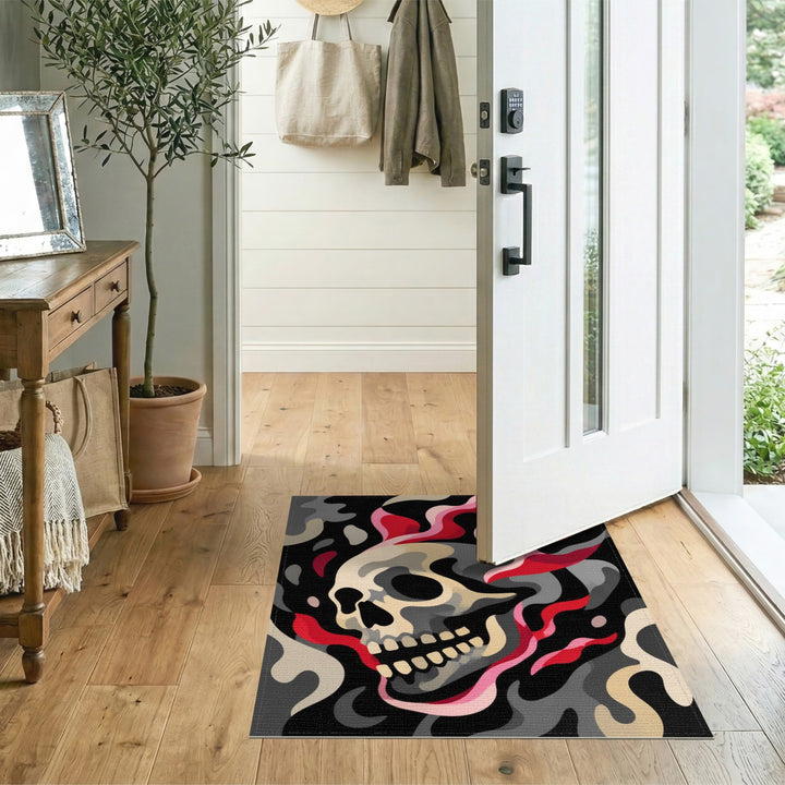 Skull Flame Washable Area Rug