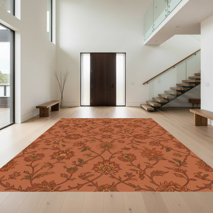 Burnt Orange Floral Vine Medallion Rug