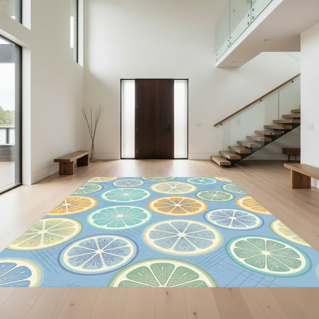 Citrus Medley With Blue Grid Rug