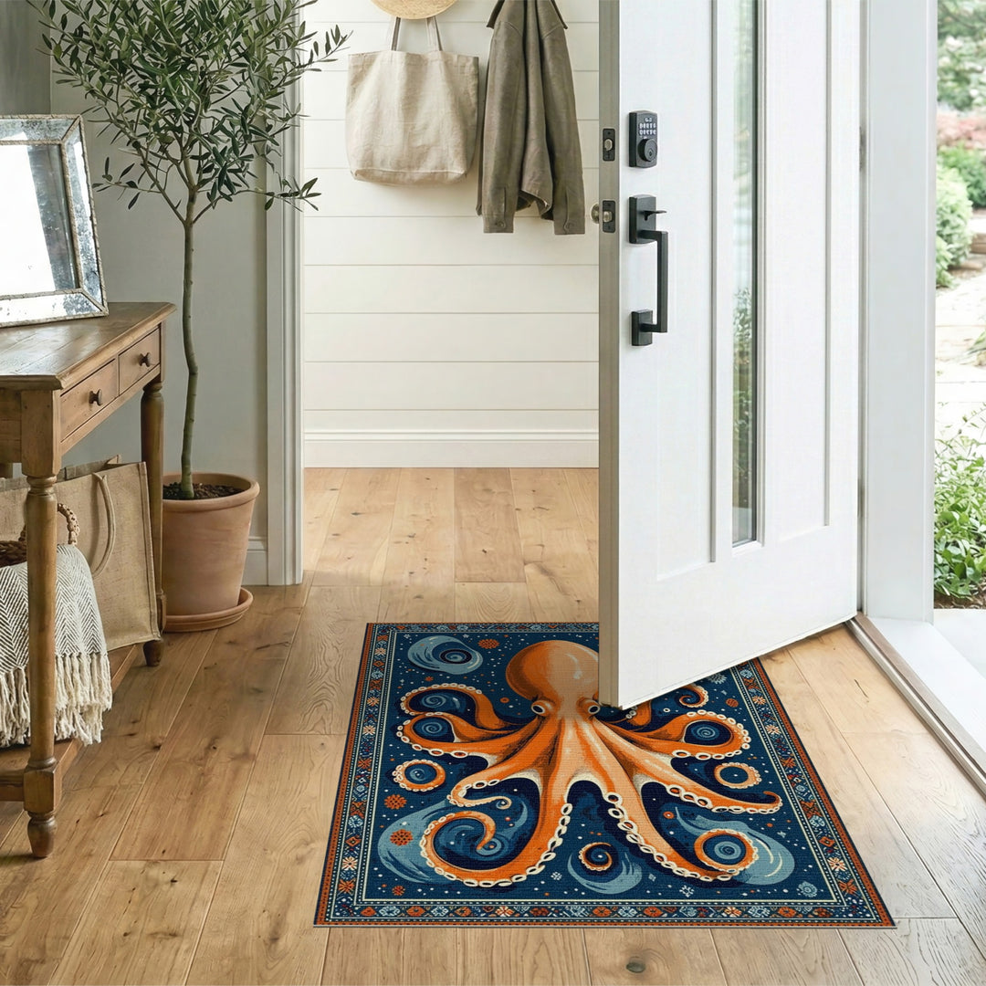 Orange Octopus Coastal Area Rug
