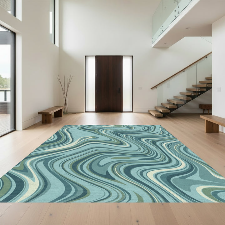 Earthy Teal Swirl Marble Rug