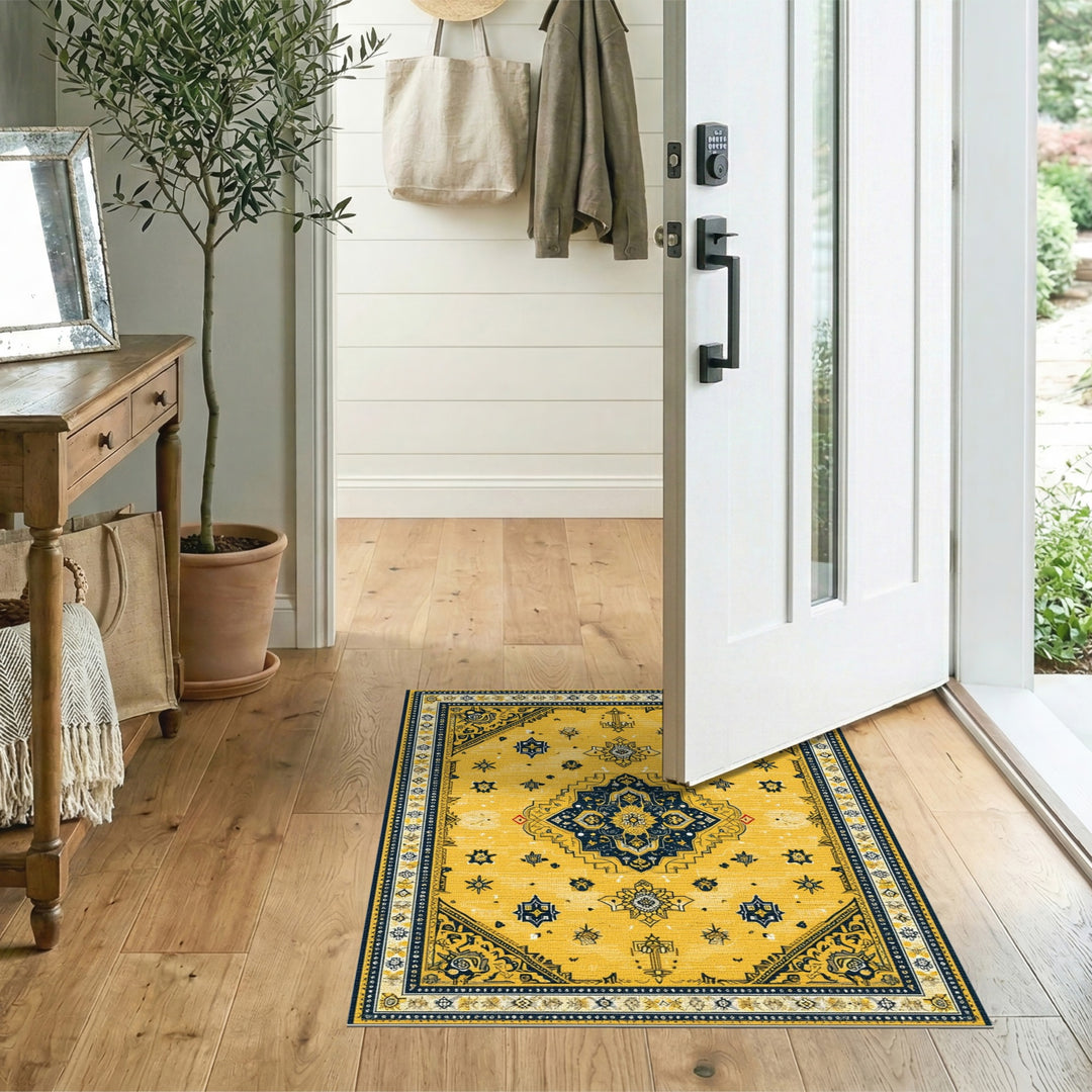 Traditional Persian Yellow Persian Medallion Area Rug