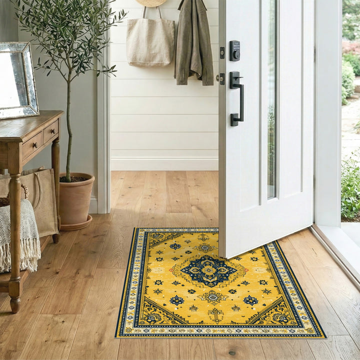 Traditional Persian Yellow Persian Medallion Area Rug