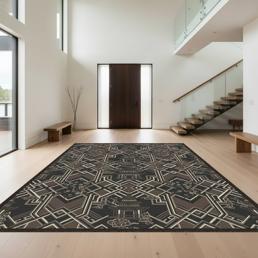 Emperor Pagoda Blossom Geometric Brown Rug