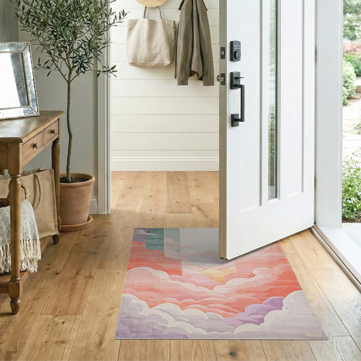 Pink Sunset Cloud Washable Area Rug